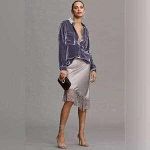 Pilcro Anthropologie Relaxed Velvet Buttondown | Gray | SZ L